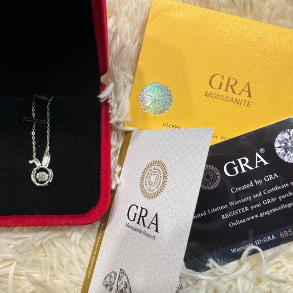 1 CARAT MOISSANITE  RABBIT 925 SS CHAIN ADJUSTABLE 16-18 INCH GRA CERTIFICATE - Picture 7 of 7